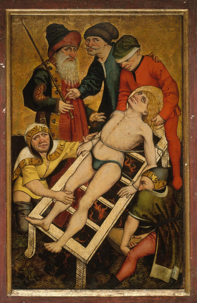 The Martyrdom of Saint Lawrence, omvänt Ge dryck till de törstiga. av Master of Alkmaar