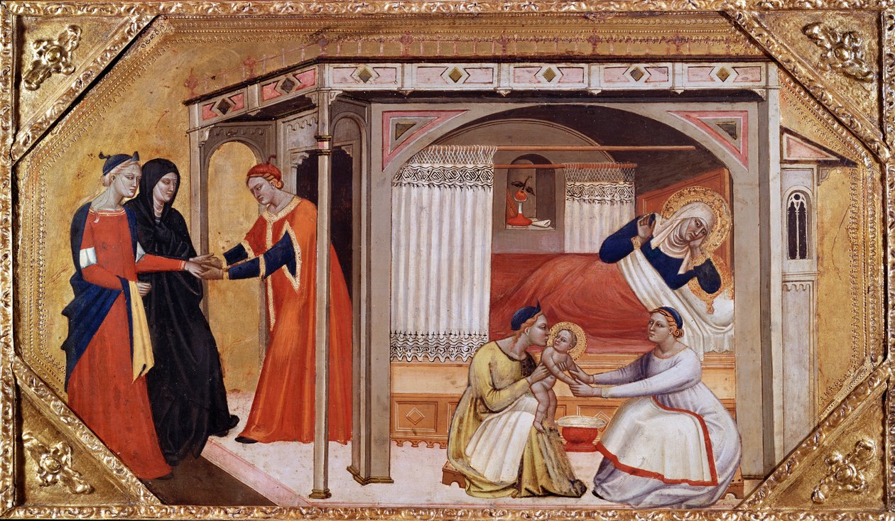 Jungfru Marias födelse, c1365-1370 av Master of Ashmolean Predella