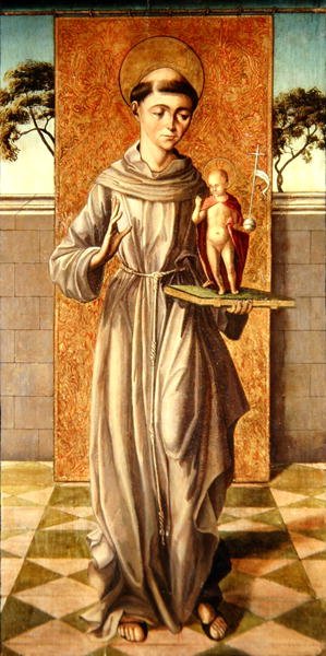 Den helige Antonius av Padua med Kristusbarnet (olja på panel) av Master of Astorga