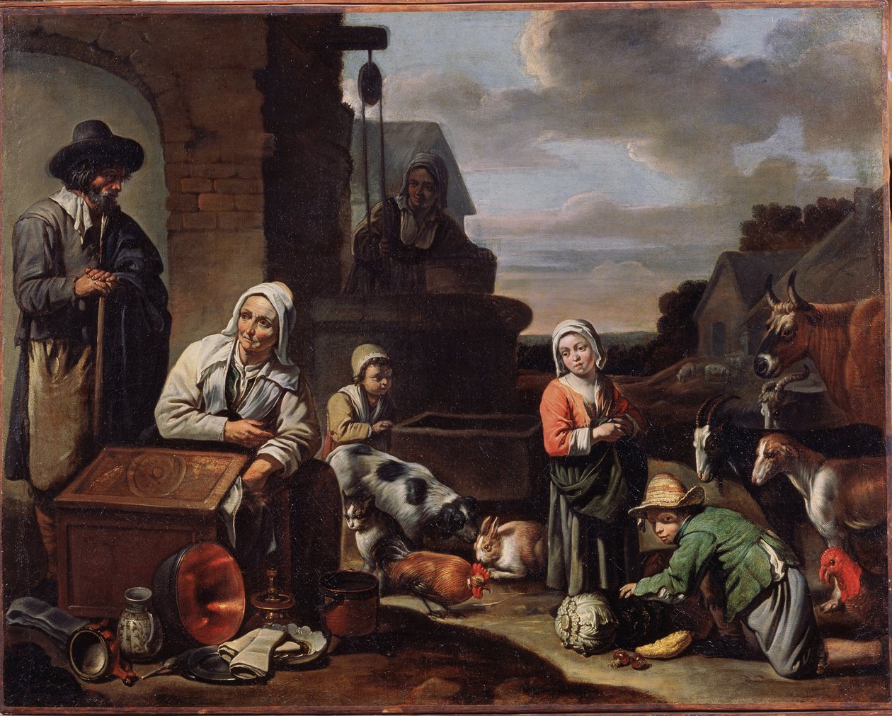 Bönder vid en brunn. Målning av mästaren av Beguines (mitten av 1600-talet). Olja på duk, 94 x 119 cm, andra hälften av 1600-talet. Fransk konst, barockkonst. Pushkin Museum of Fine Arts, Moskva. ©FineArtImage/Leemage av Master of Beguins