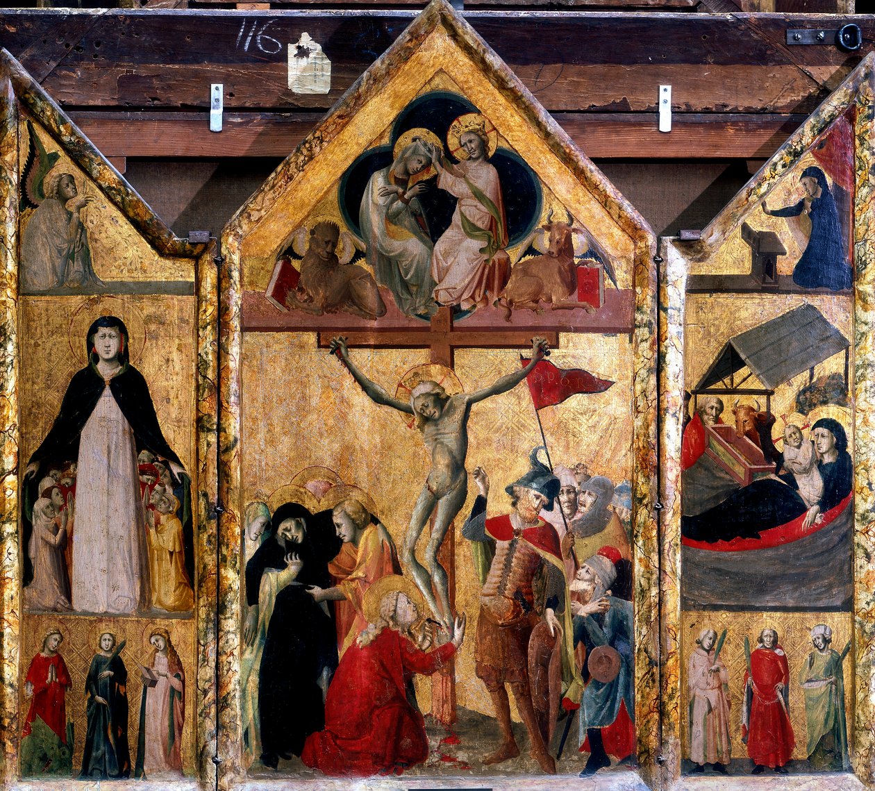 Triptyk med korsfästelsen som mittpanel, c1333 av Master of Bologna