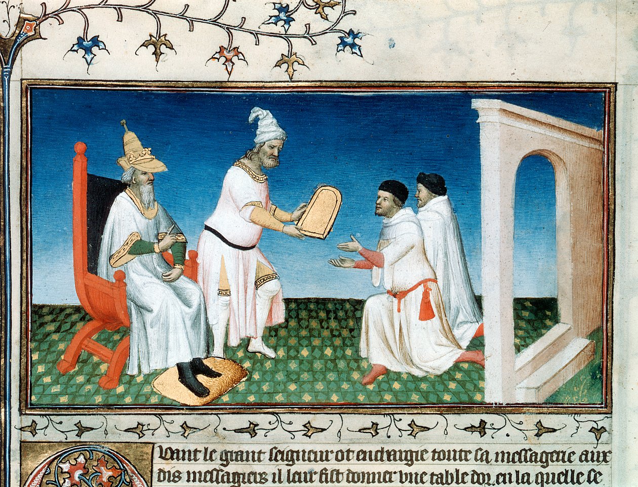 Kublai Khan ger poloterna deras pass, c1280-talet, tidigt 1400-tal. av Master of Boucicaut