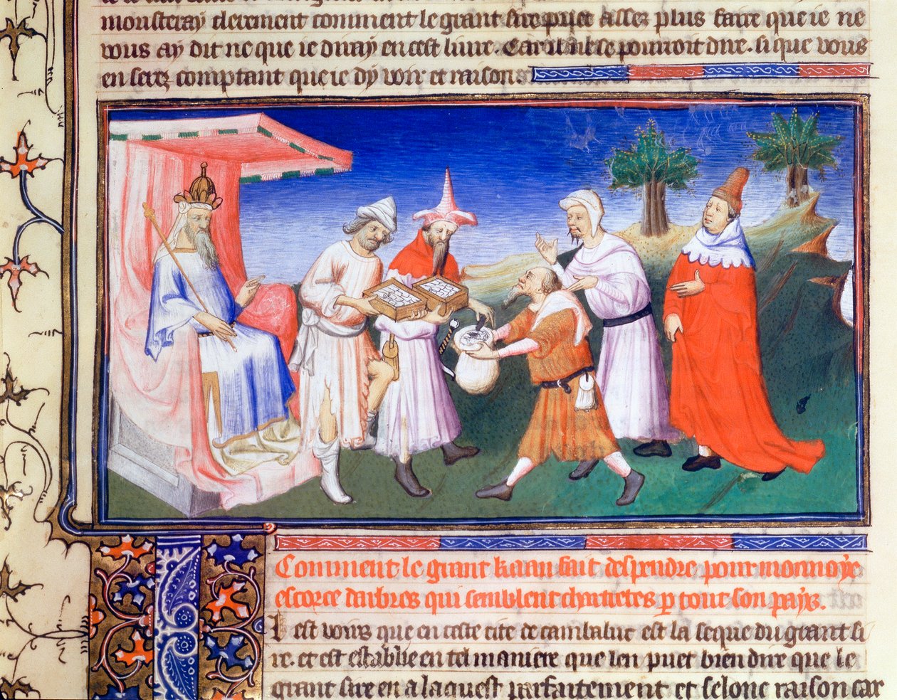 Kublai Khan betalar för inköp, c1280-talet, tidigt 1400-tal av Master of Boucicaut