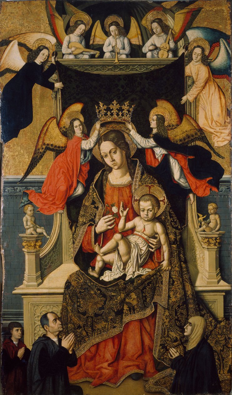 Jungfrun och barnet med änglar och donatorer, 1475-1500 av Master of Castelsardo