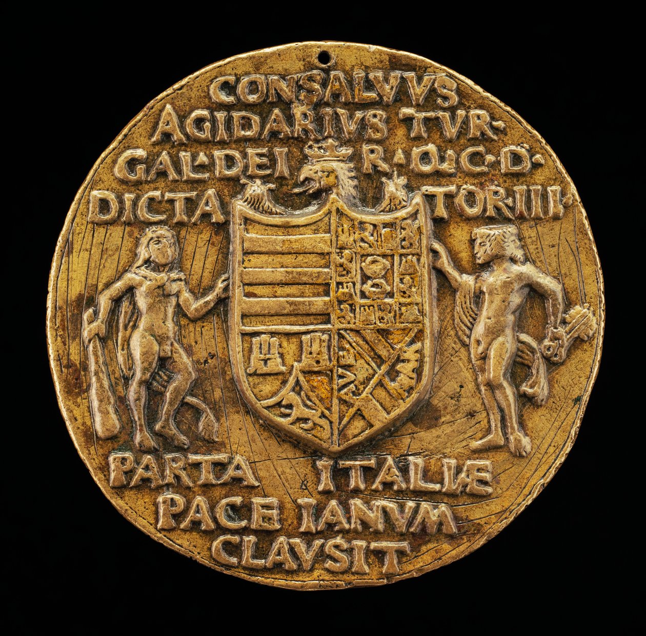 Sköld med stöd av Hercules och Janus [omvänd], ca. 1503. av Master of Coriolanus