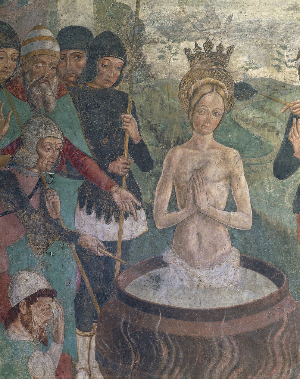 Italien, Piemonte-regionen, Alessandria-provinsen, Serralunga di Crea, Sacro Monte di Crea, Sanctuary of Santa Maria Assunta, Chapel of St Margaret of Antioch, Passion of St Margaret of Antioch, detalj av Master of Crea