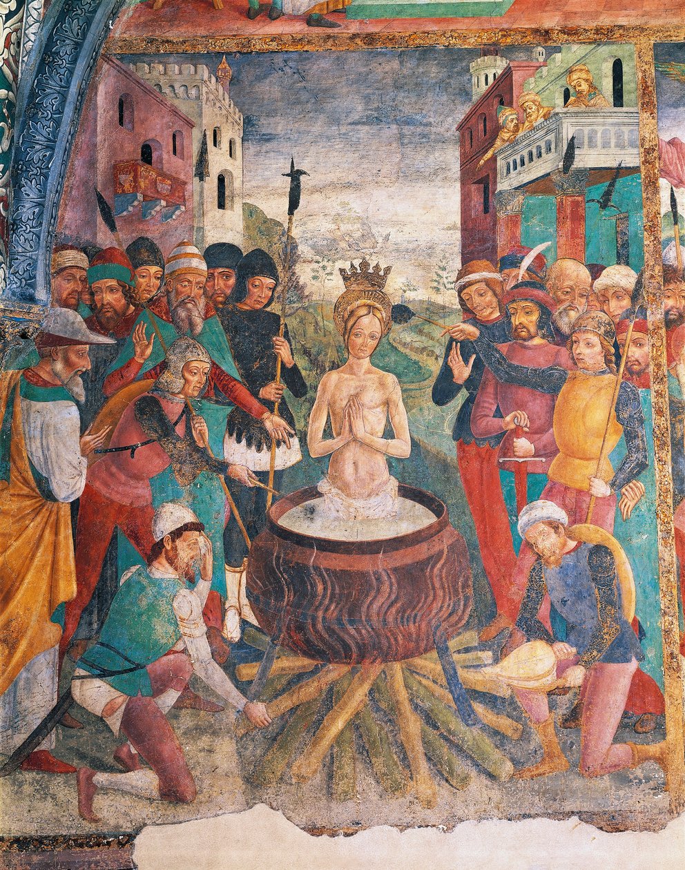 Italien, regionen Piemonte, provinsen Alessandria, Serralunga di Crea, Sacro Monte di Crea, Santa Maria Assunta-helgedomen, Sankt Margareta av Antiochias kapell, Sankt Margareta av Antiochias passion av Master of Crea