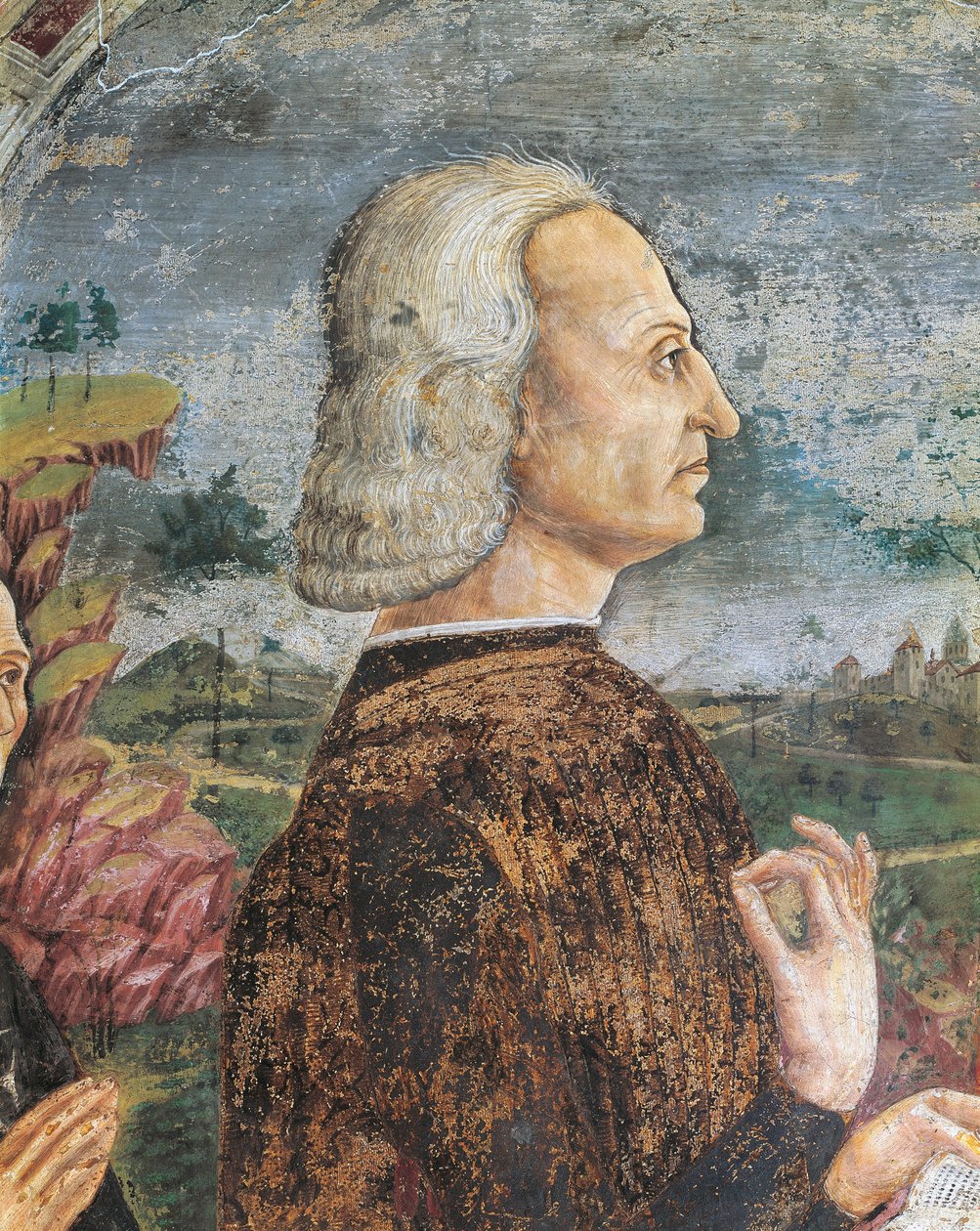 Italien, Piemonte-regionen, Alessandria-provinsen, Serralunga di Crea, Sacro Monte di Crea, Sanctuary of Santa Maria Assunta, Kapellet St Margareta av Antiochia Porträtt av William VIII Palaeologus, markis av Monferrato, Fresco av Master of Crea