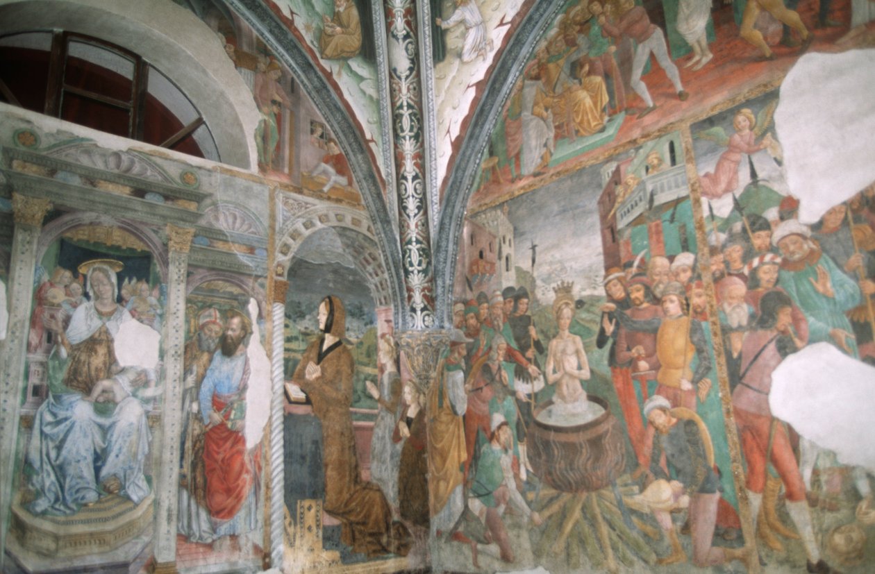 Italien, Piemonte, Serralunga di Crea, Sacro Monte di Crea, basilikan Santa Maria Assunta, kapell, fresker av Master of Crea