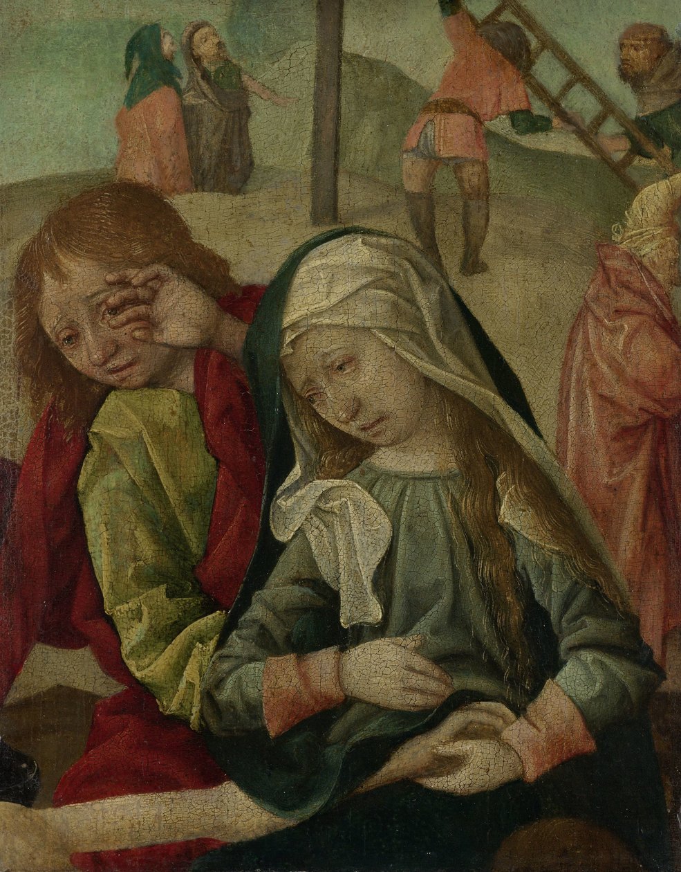 Jungfru och Sankt Johannes sörjer över Kristi kropp, fragment av en Kristi klagosång av Master of Delft