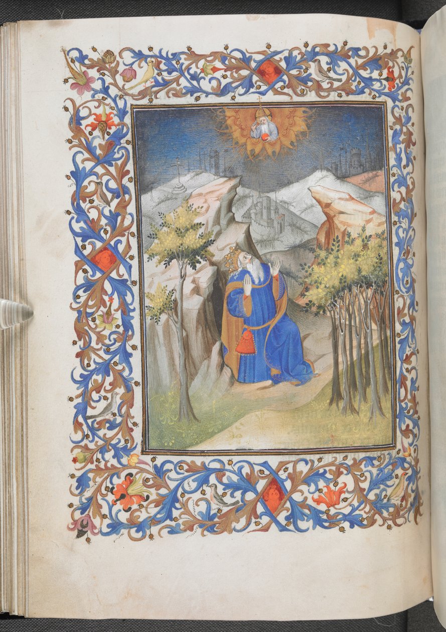 David vid bön, Anjou Hours, Egerton 1070, f.44v (vellum) av Master of Egerton