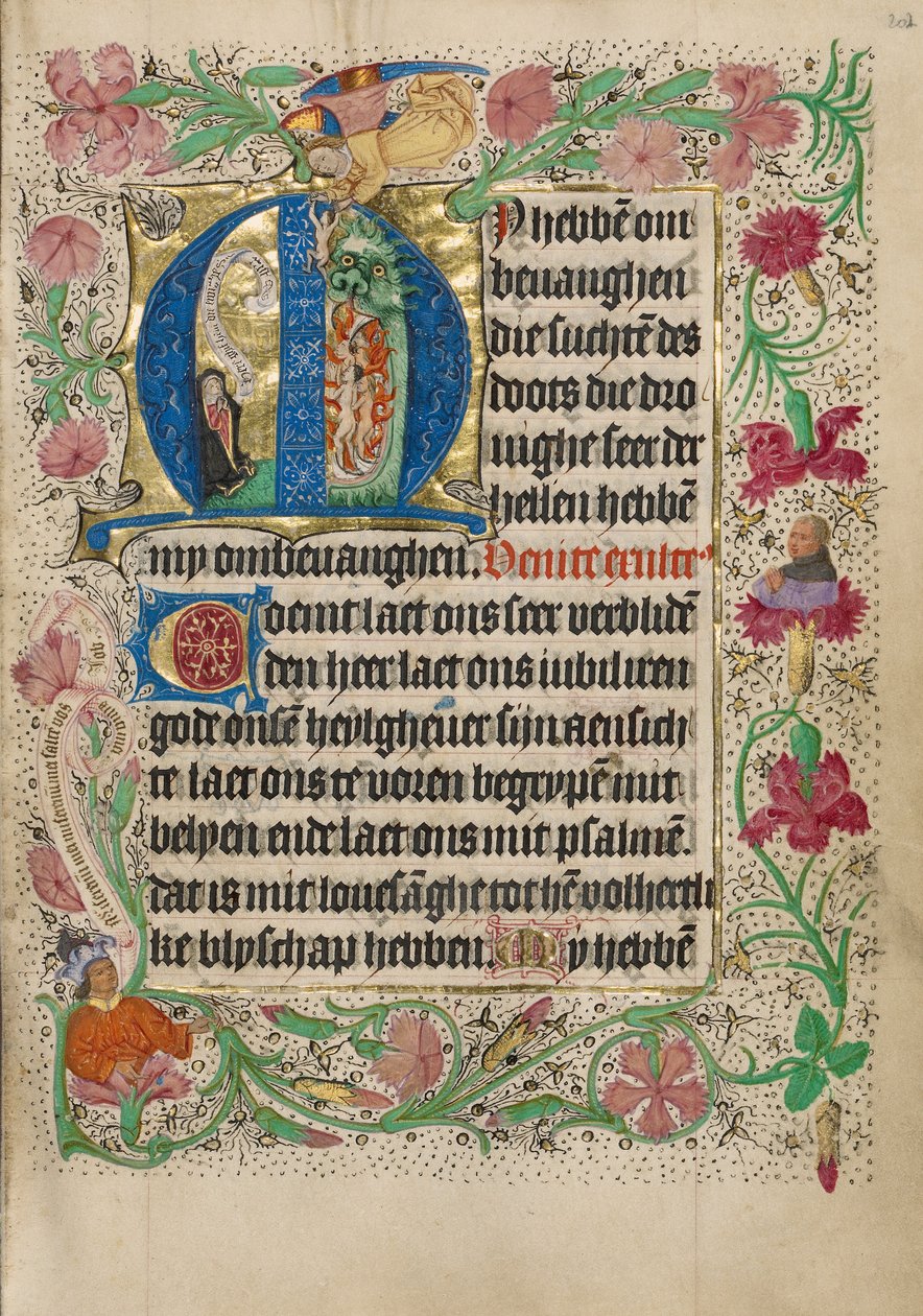 Initial M: En knäböjande kvinna i bön av Master of Evert Zoudenbalch