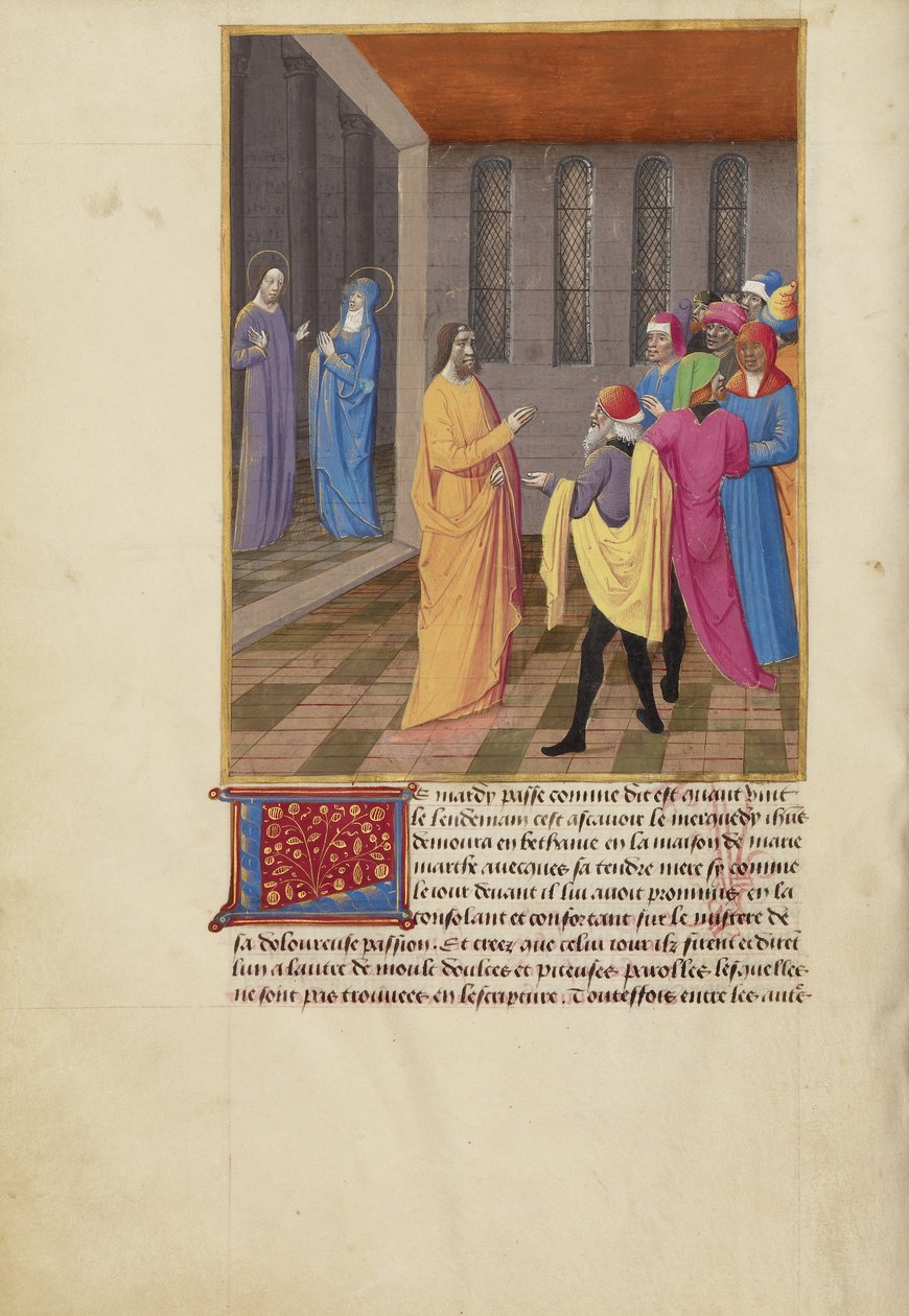 Judas konspirerar med judarna och Kristus talar till jungfrun av Master of Guillaume Lambert