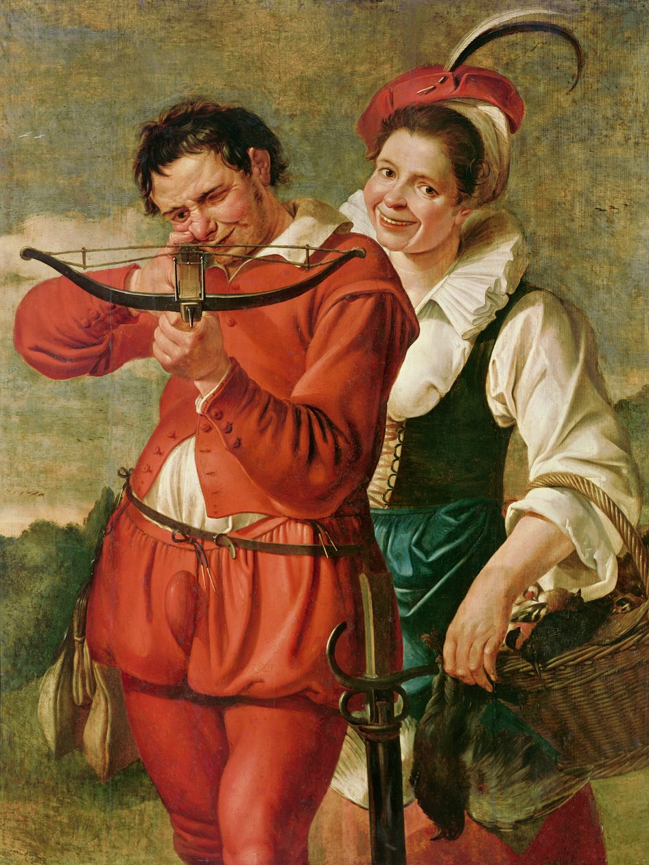 Kvinnan och armborstmannen, c.1610 av Master of Harlem