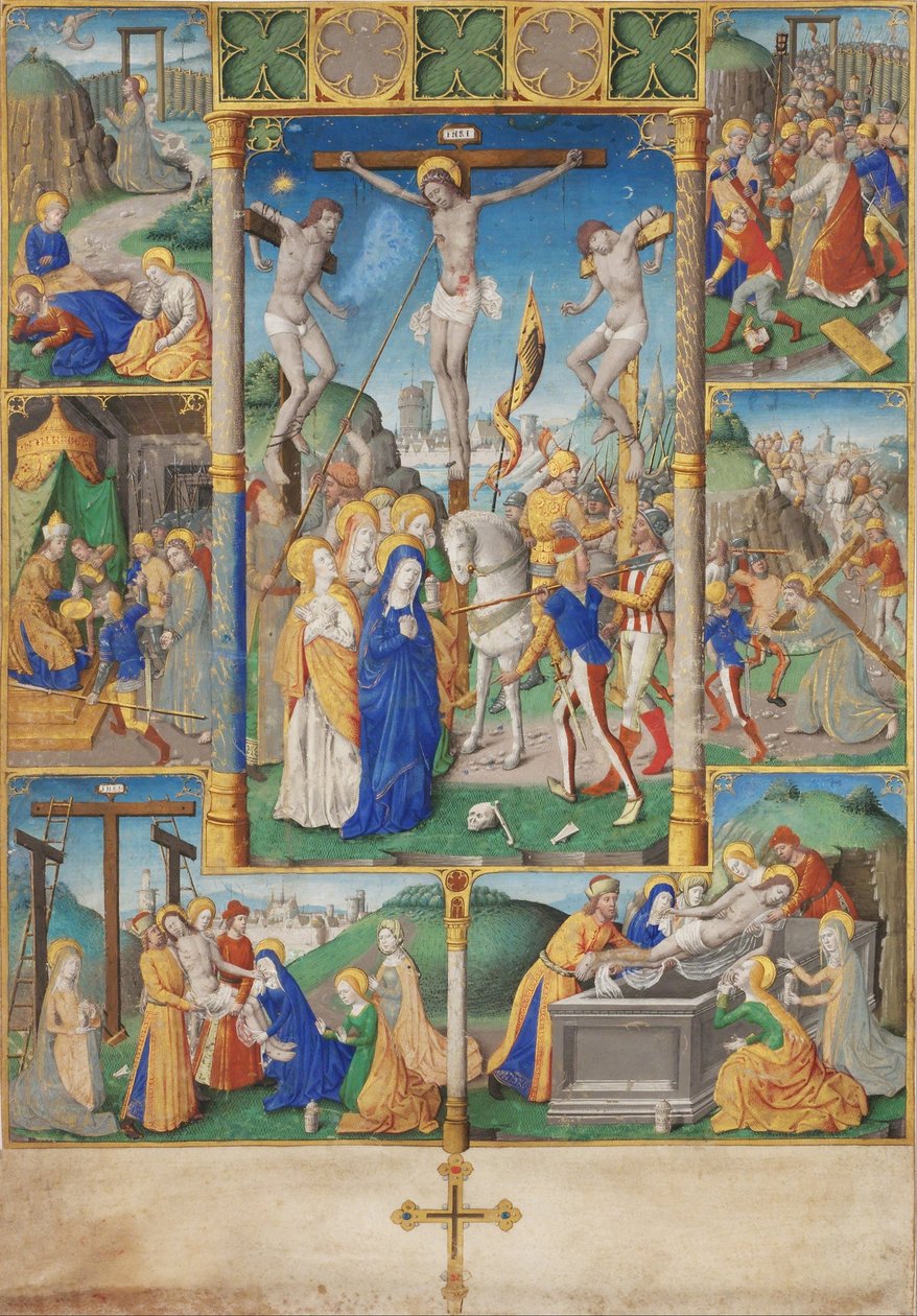 Korsfästelsen med sex scener ur Kristi lidande av Master of Jacques de Besançon