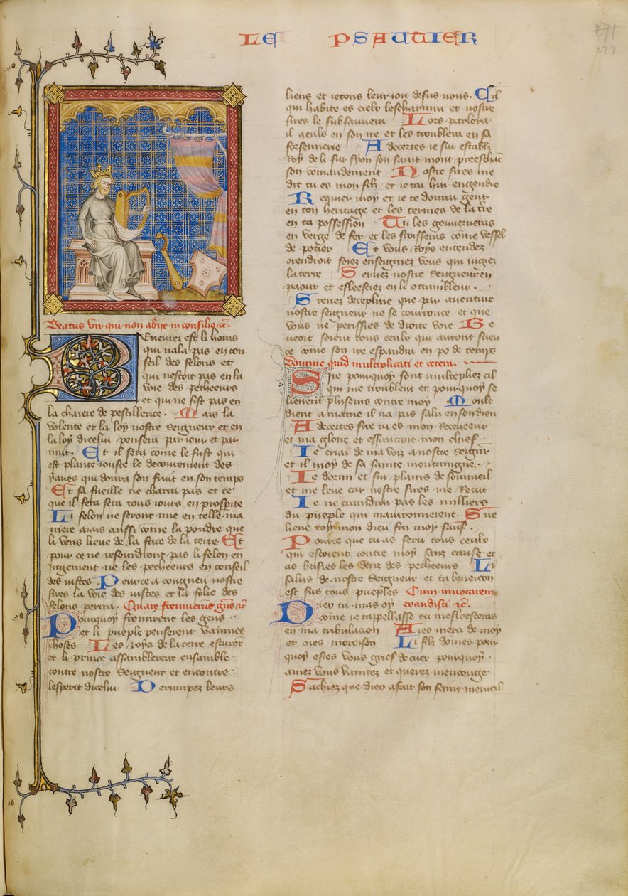 David med musikinstrument av Master of Jean de Mandeville