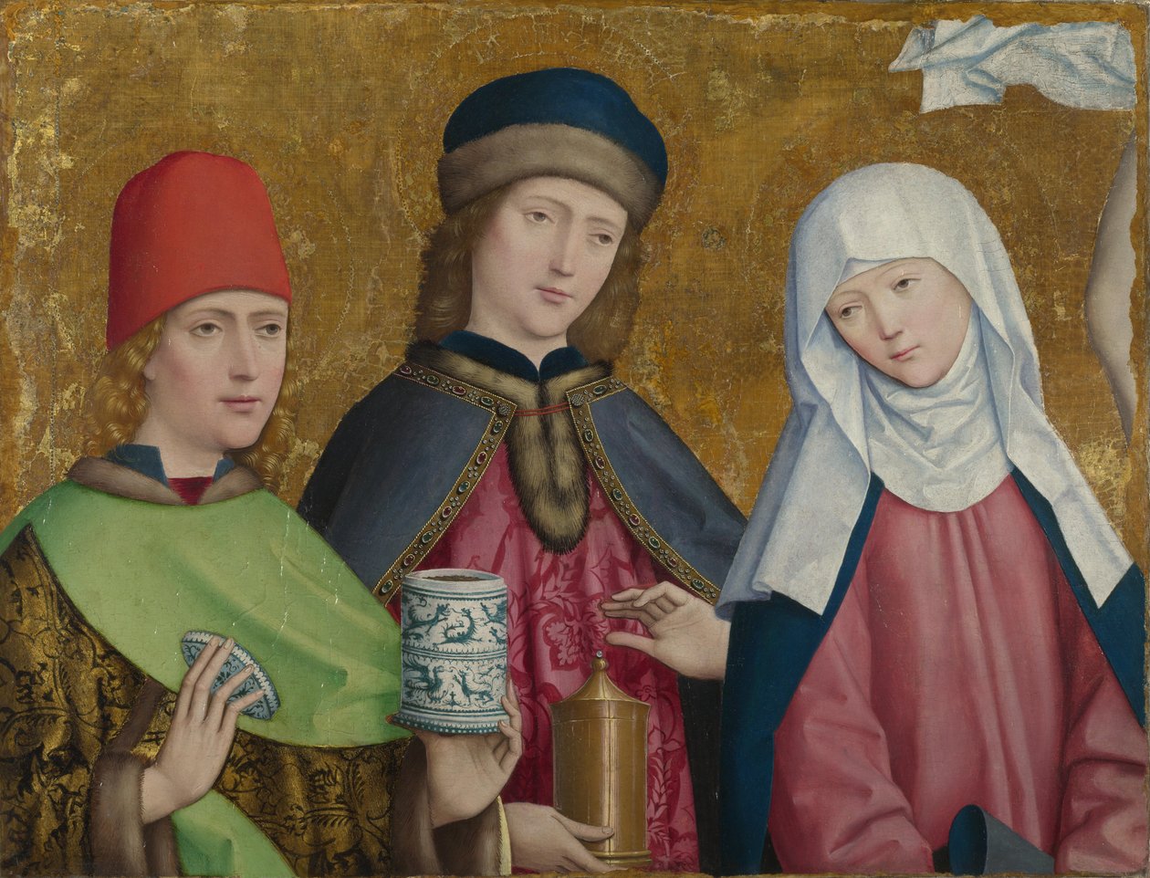 Heliga Cosmas och Damian och Jungfrun Den Liesborna altartavlan, ca. 1470-1480 av Master of Liesborn