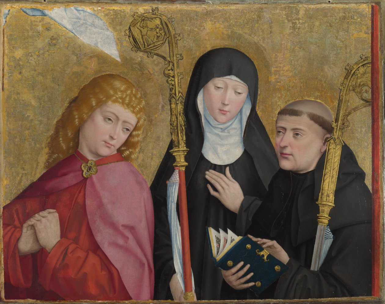 De heliga Johannes evangelisten, Scholastica och Benedictus Altartavlan från Liesborn, ca. 1470-1480 av Master of Liesborn
