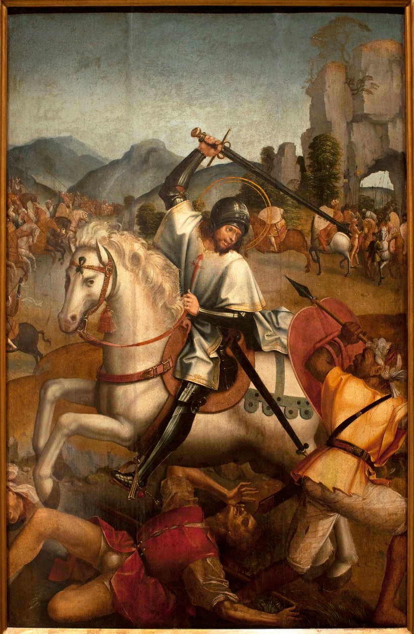 Saint Jacques combat les moures - Målning attribuee au maitre de Lourinha, olja på trä, cirka 1520 (St James kämpar mot morerna, av Lourinhas mästare, olja på panel, cirka 1520) - Museum of Ancient Arts of Lissabon (Portugal) av Master of Lourinha