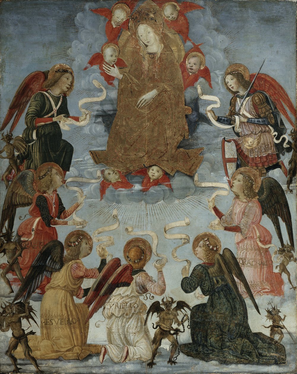 Virgin in Glory omgiven av sju ärkeänglar, ca 1490-1500 av Master of Marradi