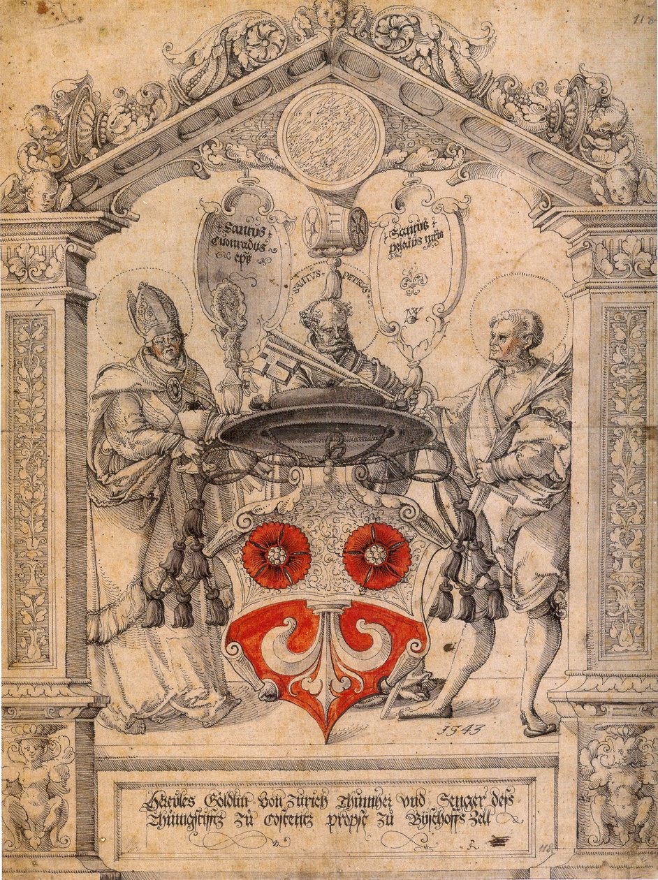 Tyska: Skivristning av Hercules Göldlin med helgonen Conrad, Pelagius och Peter av Master of Messkirch