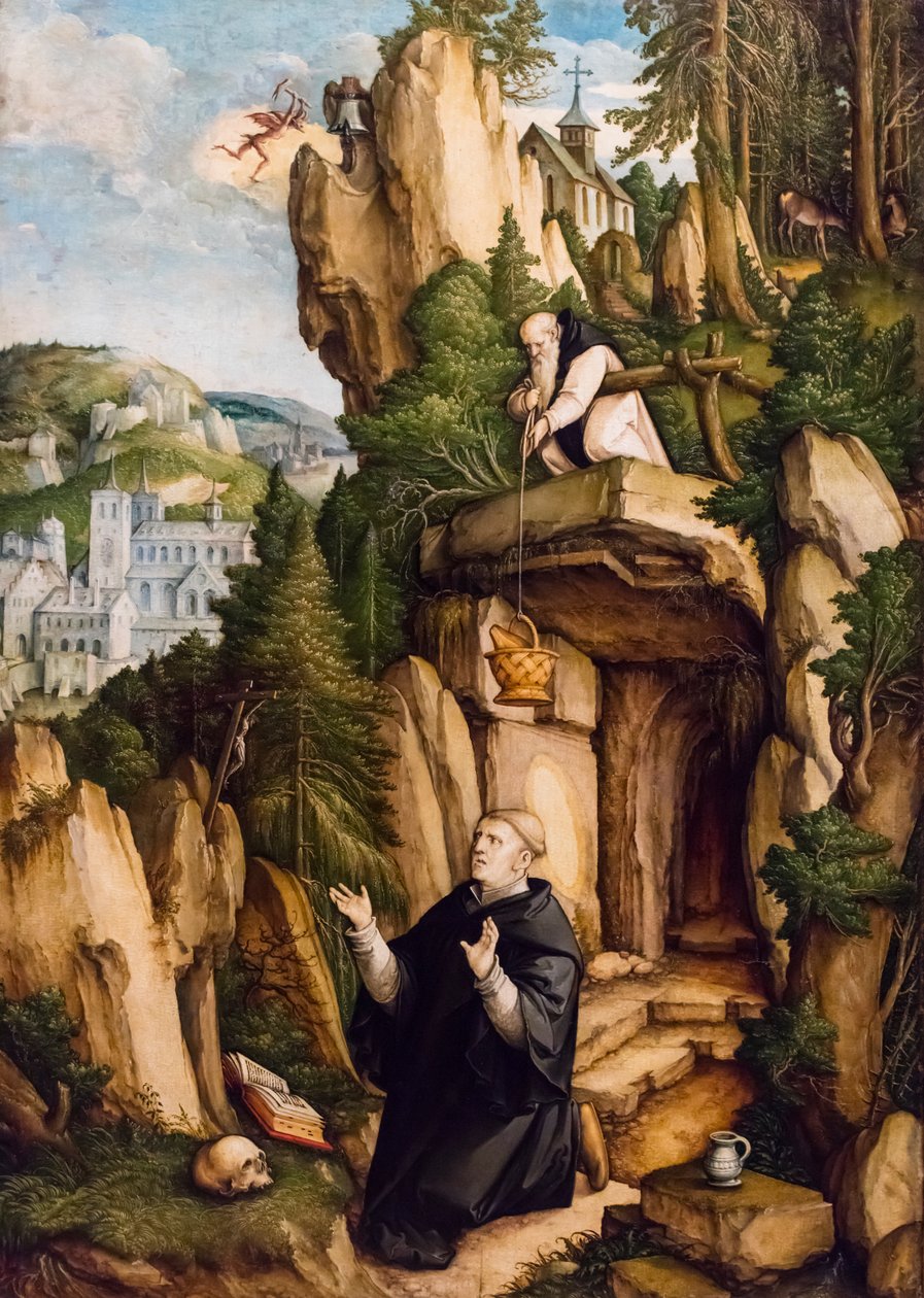 Sankt Benedictus som bedjande eremit, ca 1540 (Tempera och olja på trä (basswood)) av Master of Messkirch