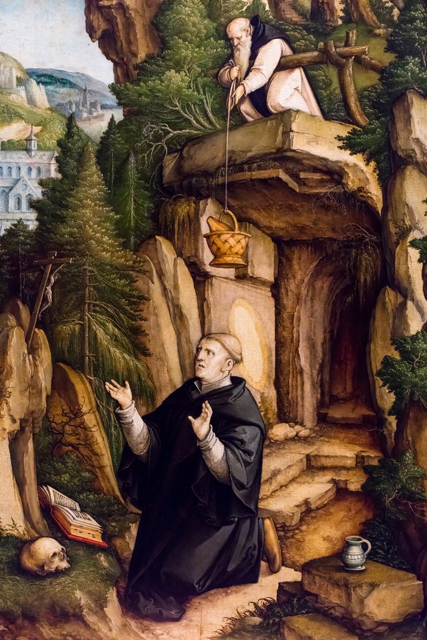 Sankt Benedictus som bedjande eremit, ca 1540 (Tempera och olja på trä (basswood)) av Master of Messkirch