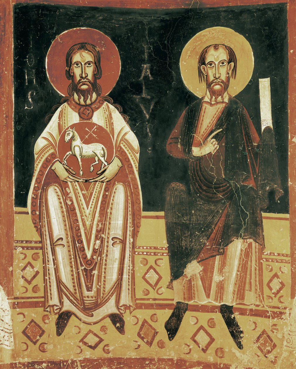 Rätt detalj med representationen av St. Paul och St. John the Baptist av Master of Pedret