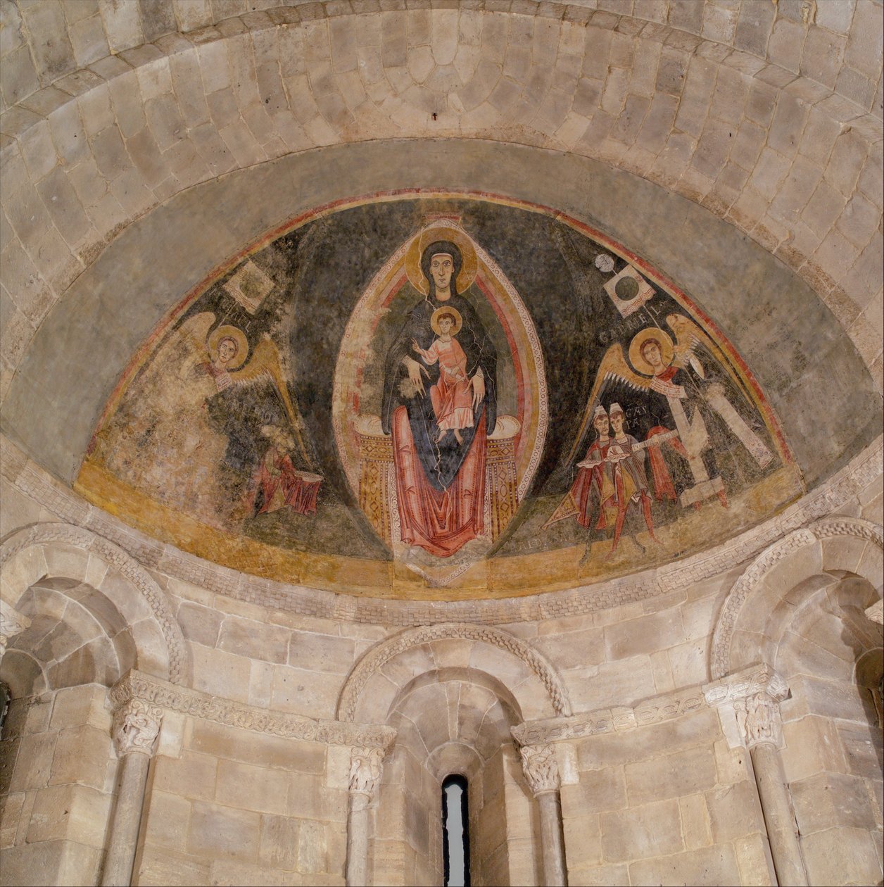 Jungfrun och barnet i majestät och tillbedjan av männen, ca. 1100. av Master of Pedret