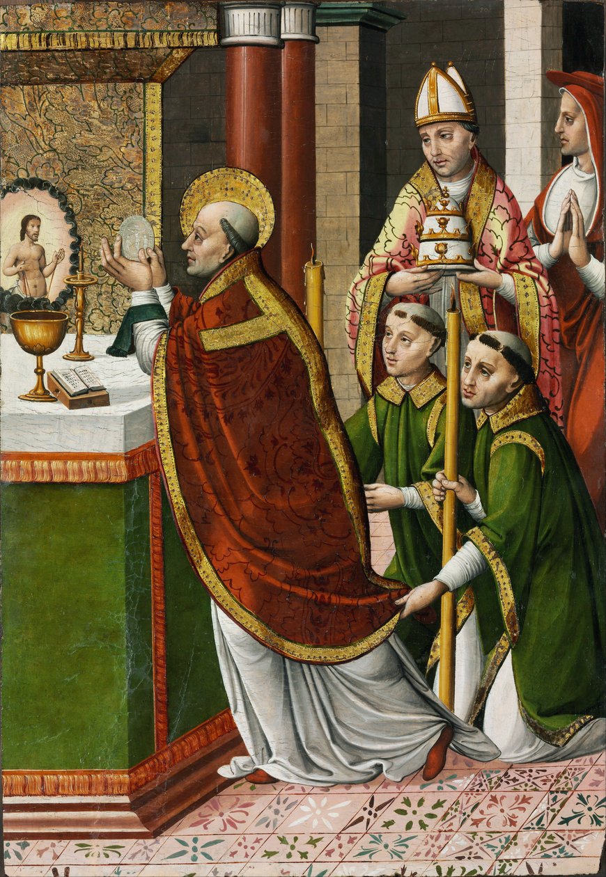 Sankt Gregorius den Stores mässa - Mästare av Portillo (aktiv 1520-1530) - ca. 1520 - Tempera på panel - 96,2x66,5 - Szepmuveszeti Muzeum, Budapest av Master of Portillo