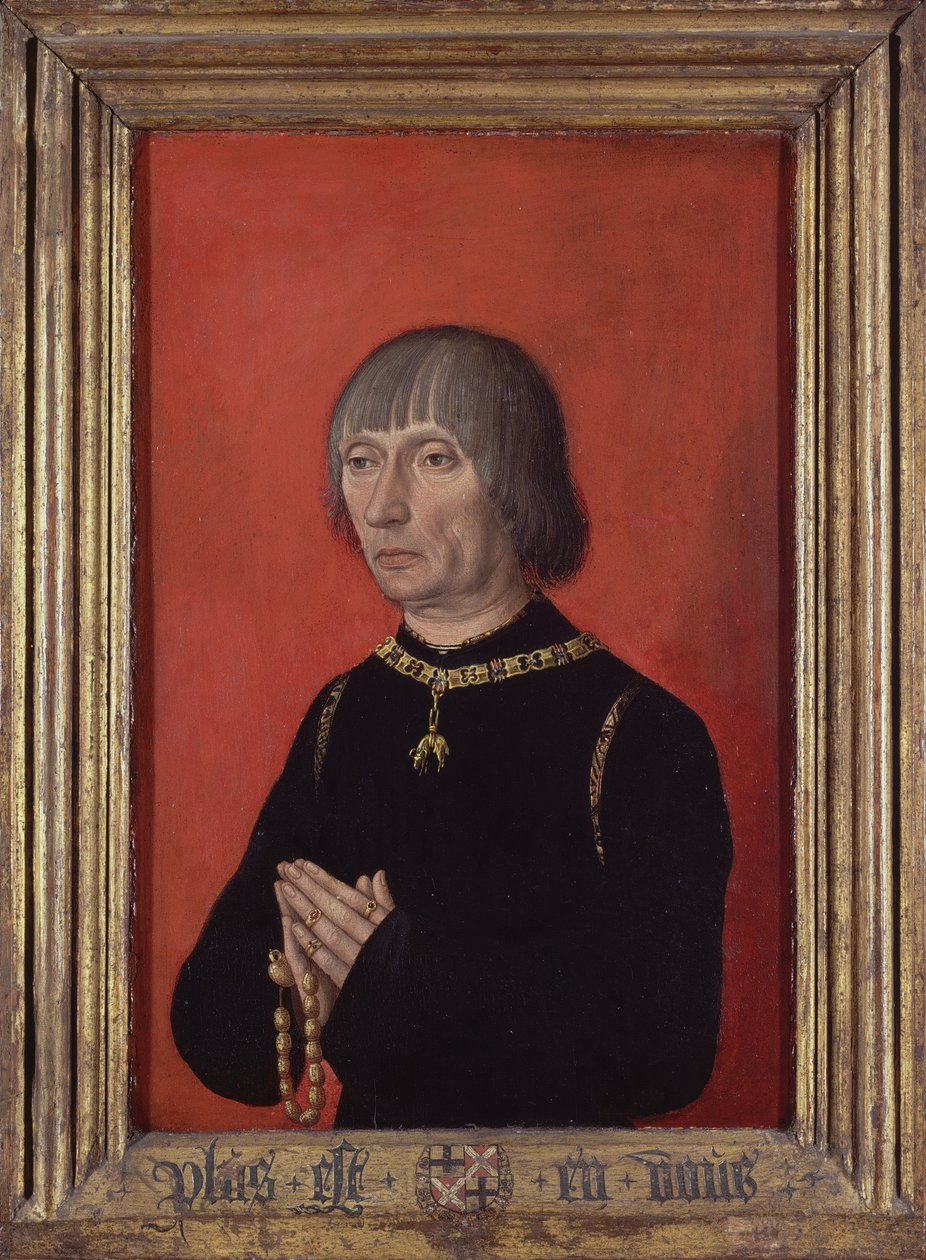 ""Porträtt av Ludvig av Brygge, herre av Gruuthuse (1422-1492)"" Målning av Mästaren på prinsporträtt (aktiv ca 1450) Cirka 1490 Groeningemuseum, Brygge av Master of Portraits of Princes
