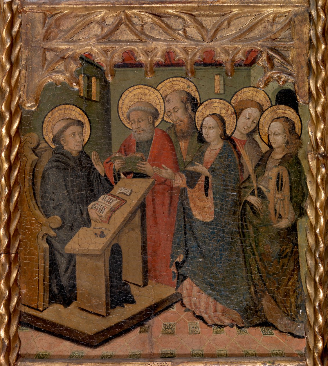 Jungfru Maria och de heliga Peter, Paulus, Johannes evangelisten och Katarina av Alexandria som visar sig för Saint Martin av Master of Riglos