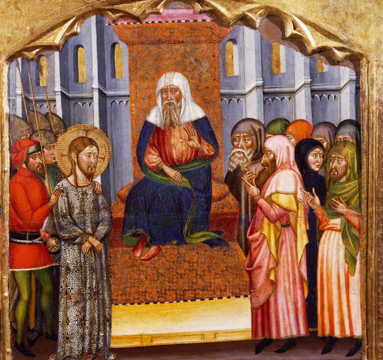 Rättegången mot Jesus, av Mästaren av Rubio (1300-talet), predella av altartavlan från kyrkan Santa Maria, Rubio, målning på trä. av Master of Rubió