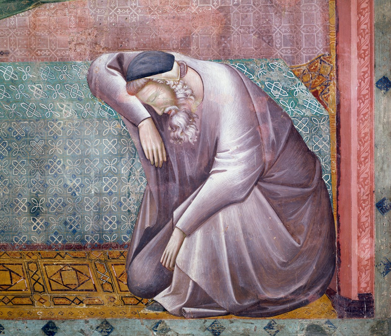 Berättelser om St Francis, detalj av uppenbarelsen för Gregorius IX, fresk av Mästaren av Saint Cecilia (1200-1300-talet), Övre kyrkan, påvliga basilikan St Francis av Assisi (UNESCO:s världsarvslista, 2000), Assisi, Umbrien, Italien av Master of Saint Cecilia