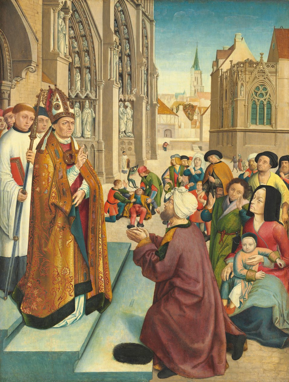 Avsnitt från Life of a Bishop Saint av Master of Saint Giles and Assistant