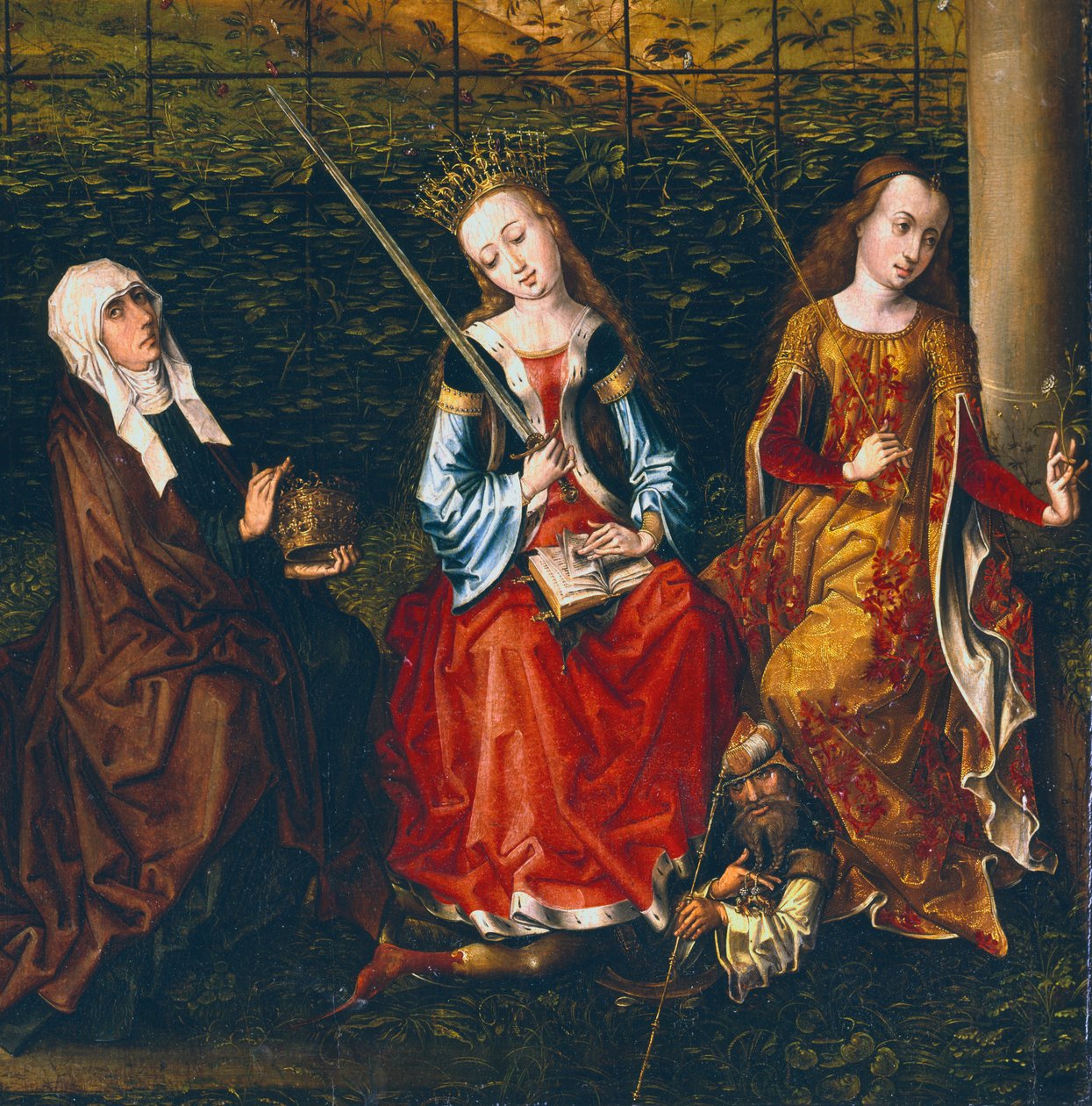 St Elizabeth av Ungern, St Katarina av Alexandria och St Rosalie av Padua, 1470-1500 av Master of Saint Gudule