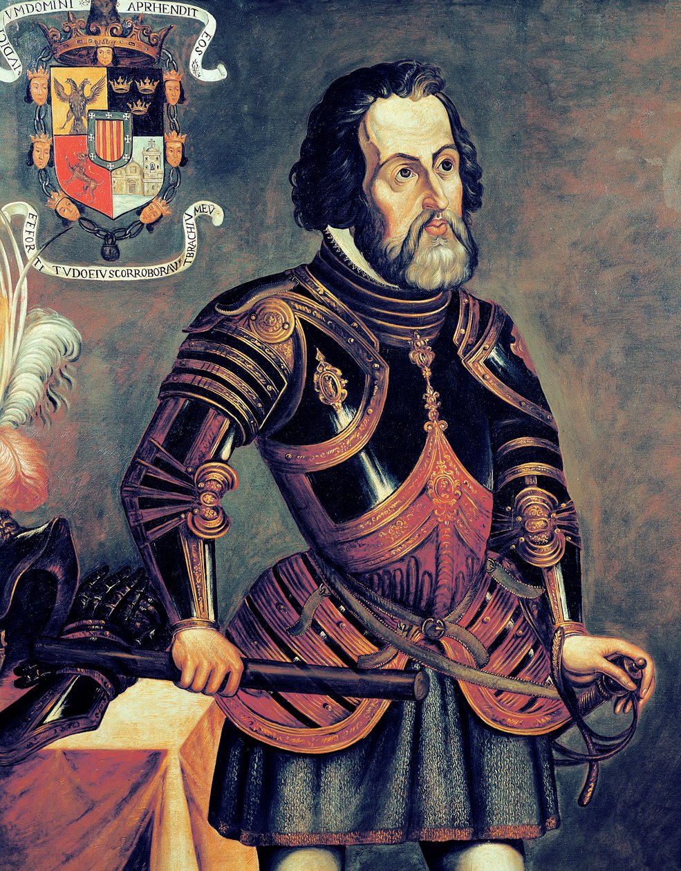 Hernando Cortes (1485-1547) (kopia av ett original) av Master of Saldana