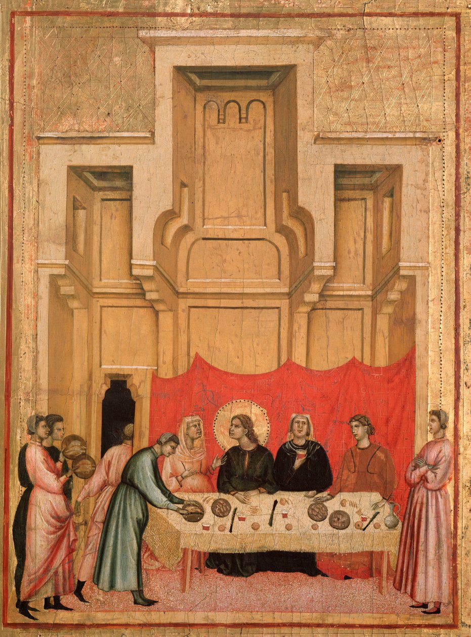 Den heliga Cecilia och hennes livs berättelse Detalj: Cecilia och Valerianus bröllopsbankett - altartavla, ca 1290-1320 av Master of St. Cecilia