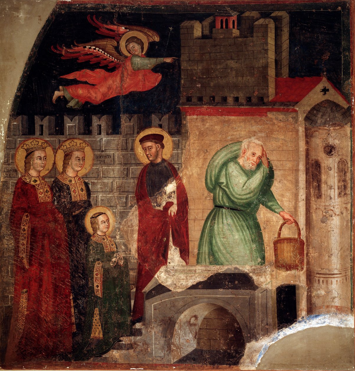 Saint Faustina och Liberate finner tillflykt i ett hus i Como (detalj) (Fresco av Master of St Margaret
