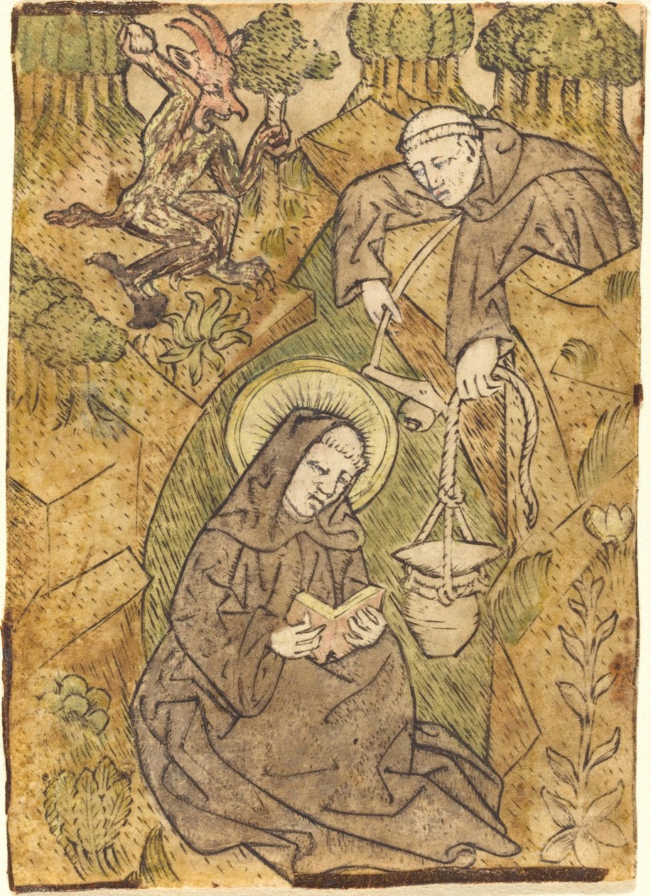 Sankt Benedikt och munken Romanus av Master of St. Wolfgang