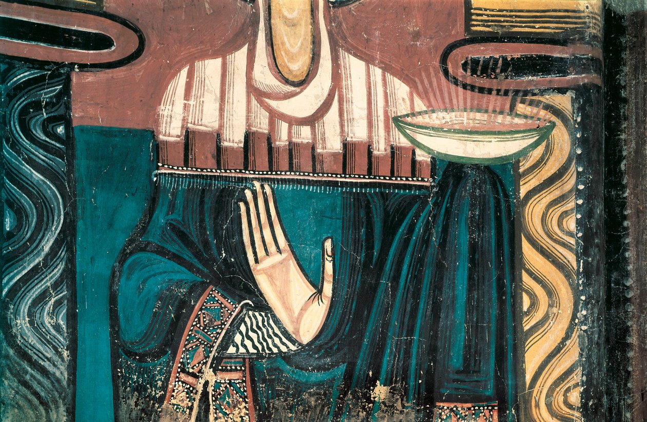 Oskulden. Detalj. Fresk av mästaren av Saint Clement de Taull. 1123 ca. Från absiden i kyrkan Saint Clement de Taull (Sant Climent i Taull). Kataloniens nationalmuseum för konst, Barcelona. av Master of Tahull