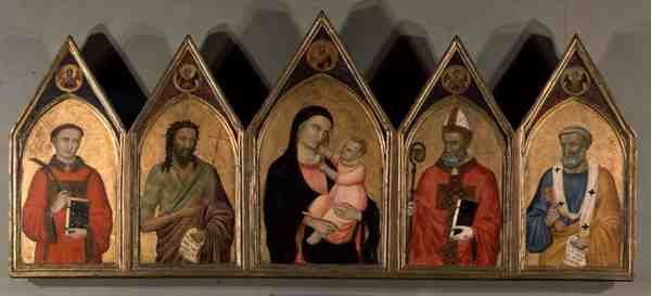 Jungfru och barn med heliga (tempera på panel) av Master of Terenzano