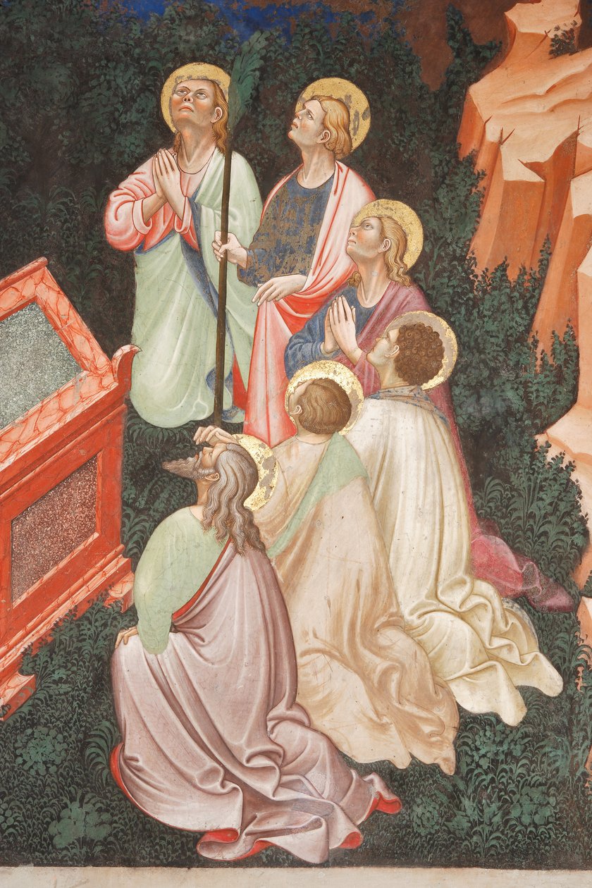 "Antagande av Jungfrun" och "Jungfru Maria släpper gördeln eller det heliga bältet till St. Thomas", Detalj av apostlarna, c.1420 (fresk) av Master of Vignola