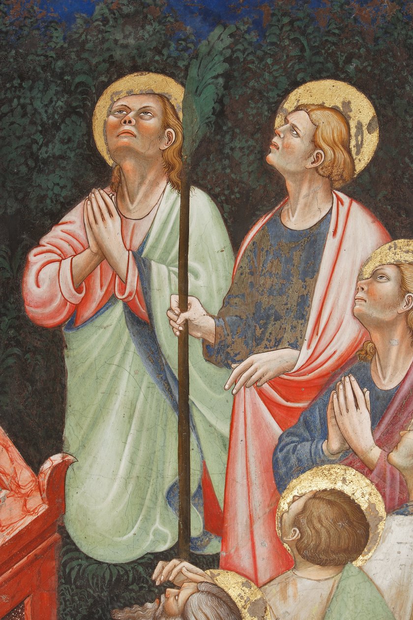 "Antagande av Jungfrun" och "Jungfru Maria släpper gördeln eller det heliga bältet till St. Thomas", Detalj av apostlarna, c.1420 (fresk) av Master of Vignola