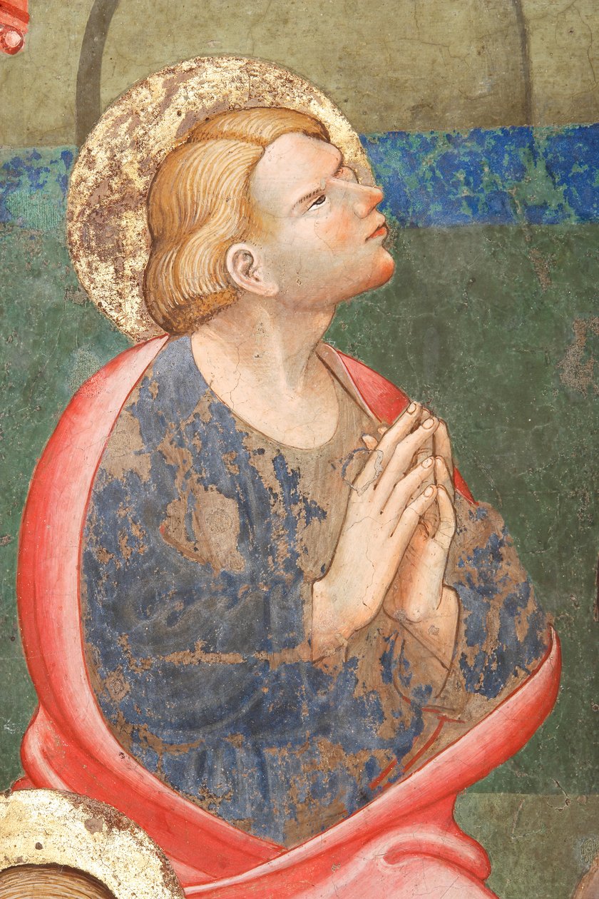 "The Pentecost", Detalj med ett bedjande helgon, ca 1420 (fresk) av Master of Vignola