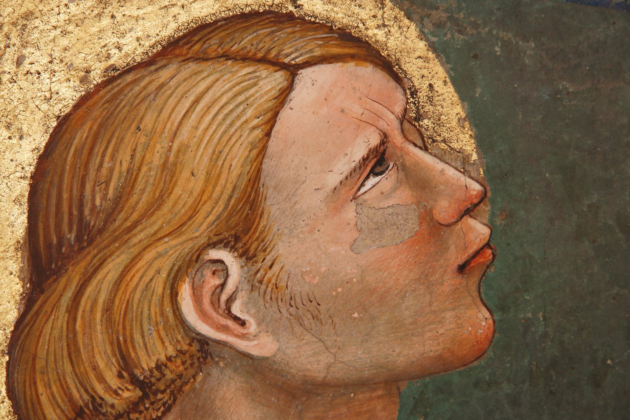 "The Pentecost", Detalj med ett bedjande helgon, ca 1420 (fresk) av Master of Vignola