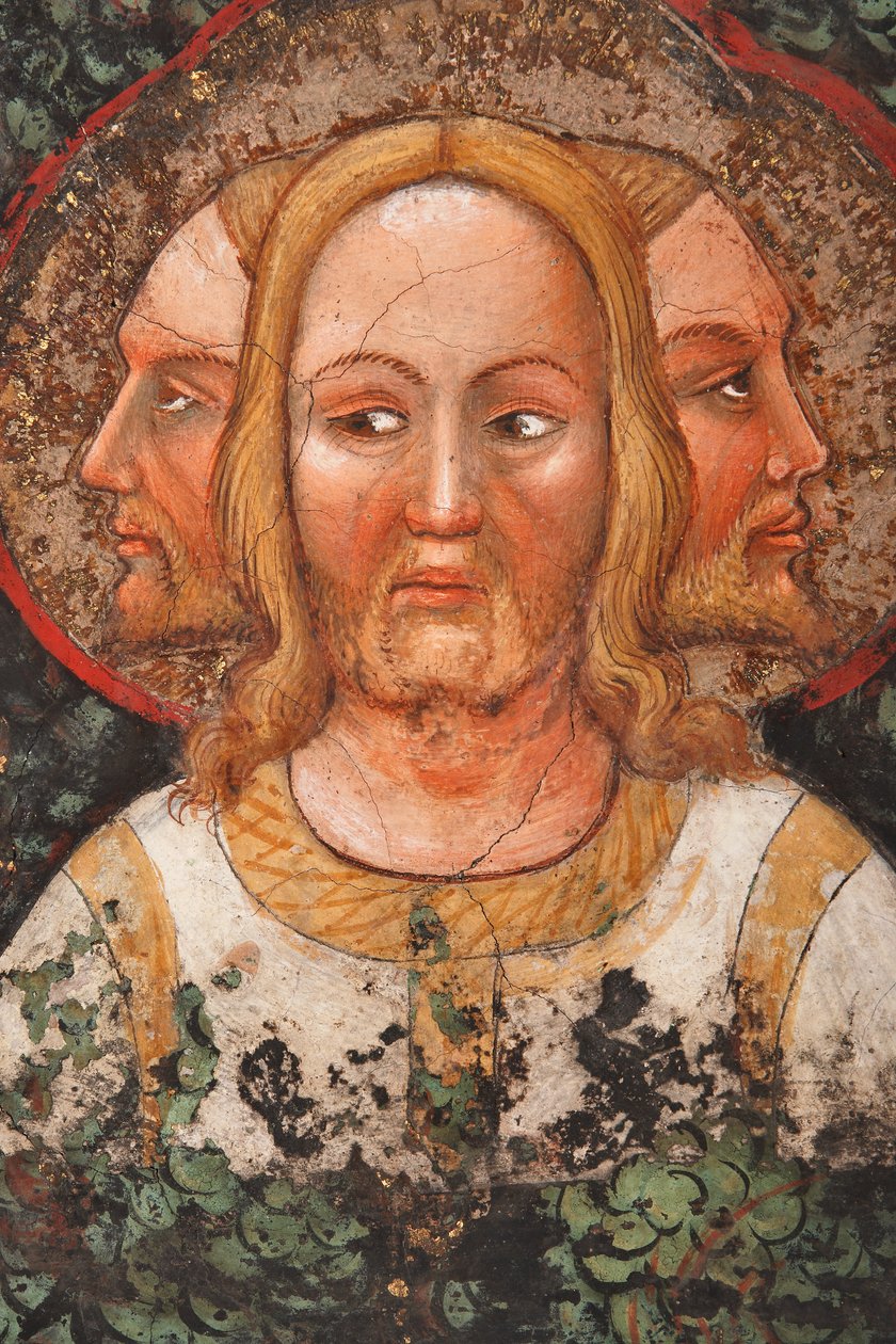 "De tre mötte treenigheten och livets träd", Detalj, c.1420 (fresk) av Master of Vignola