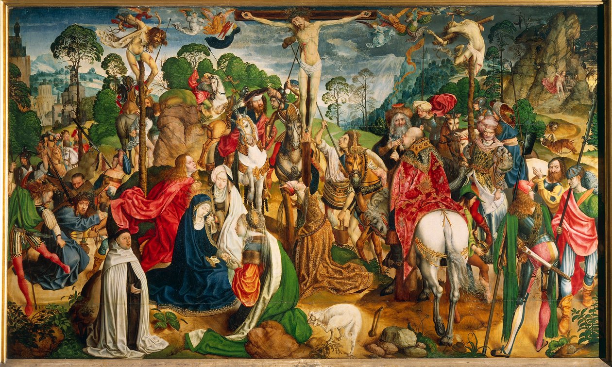 Altartavla som visar Kristi passion (olja på panel) av Master of the Aachen Altar