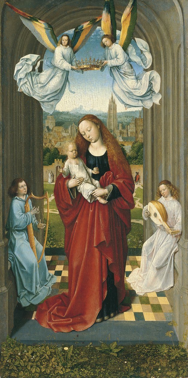 Jungfrun och barnet mellan änglar av Master of the André Madonna