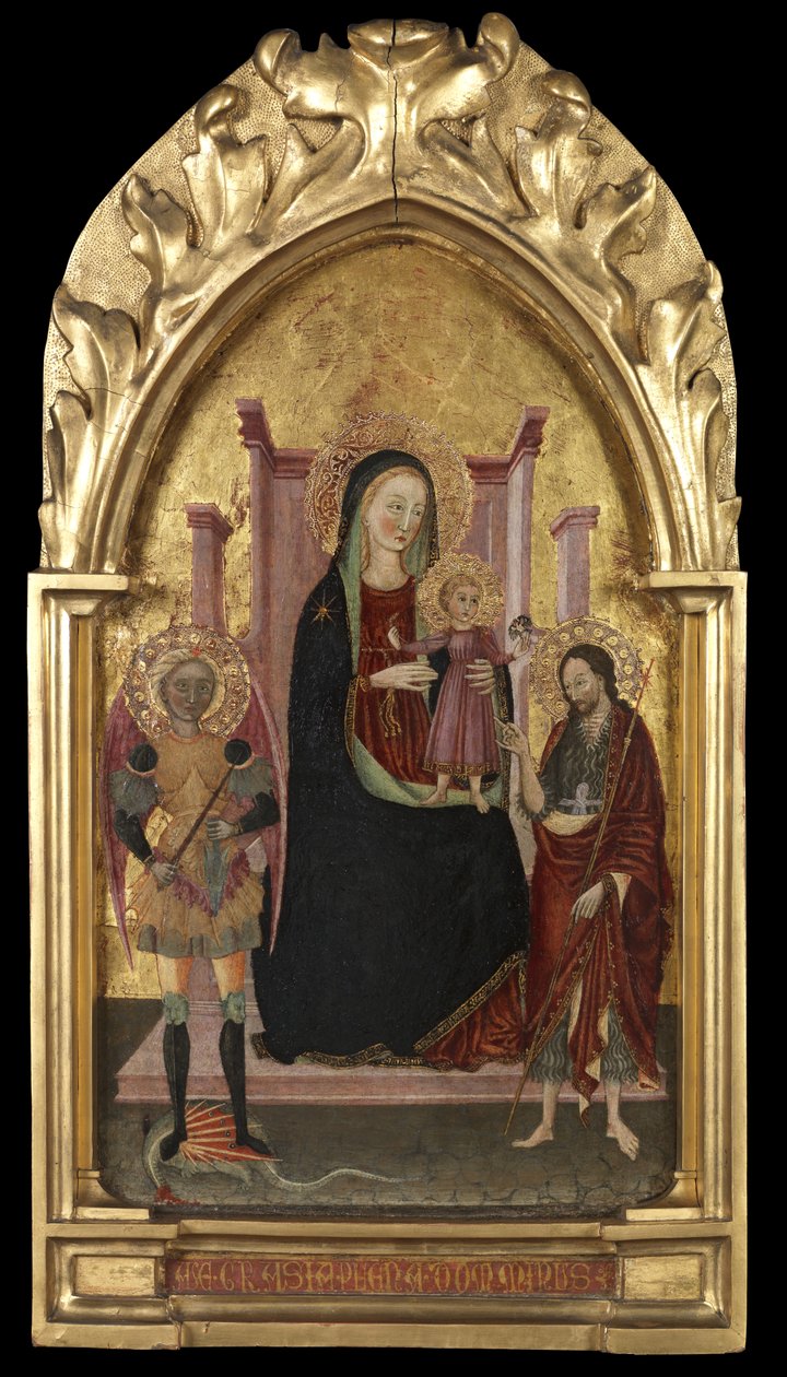 Jungfru och barn tronade med den helige Mikael och den helige Johannes döparen, ca 1440-70 av Master of the Arcetri Altarpiece